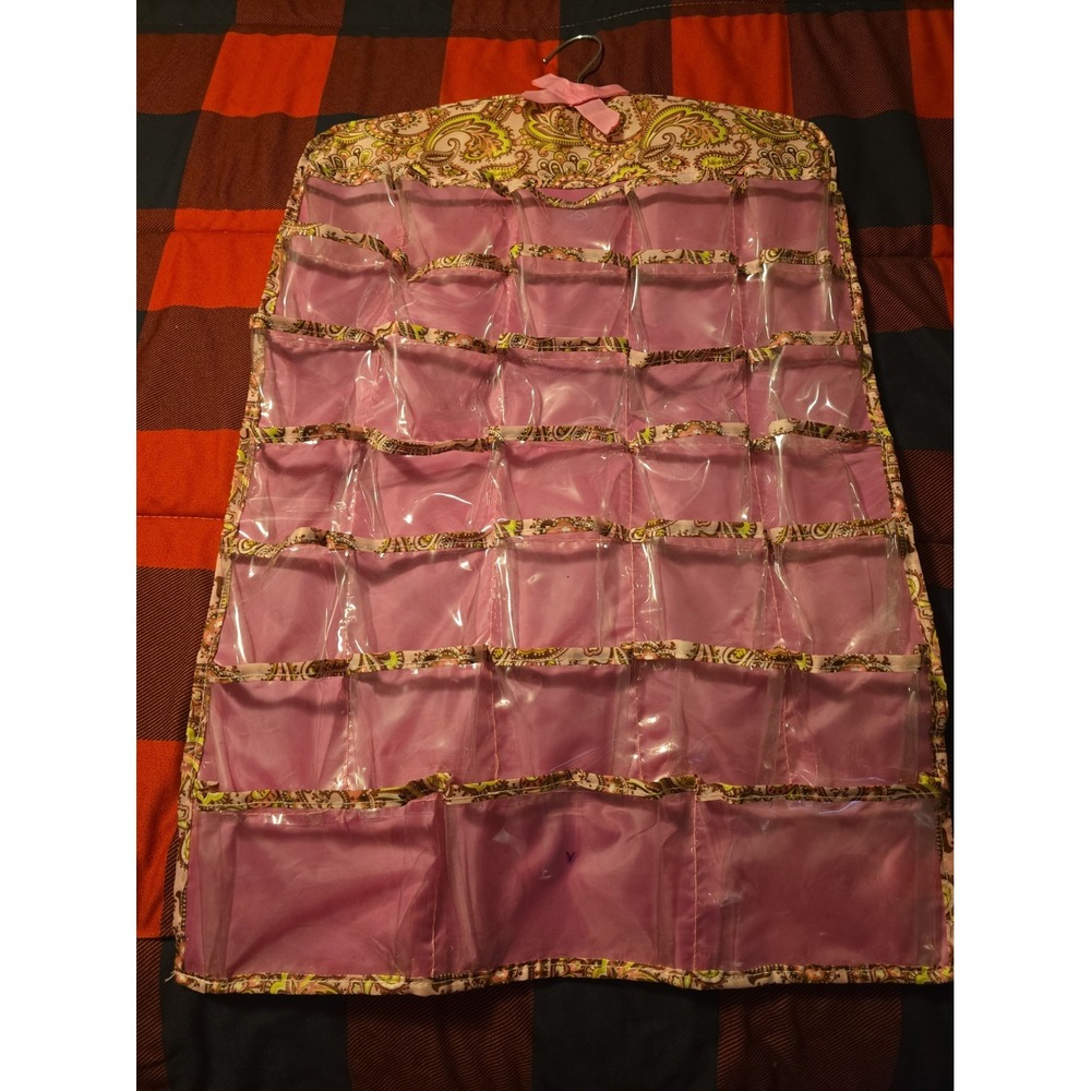 Vintage Hanging Tri-Coastal Design Jewelry‎ Organizer Pink Paisley 66 Pockets